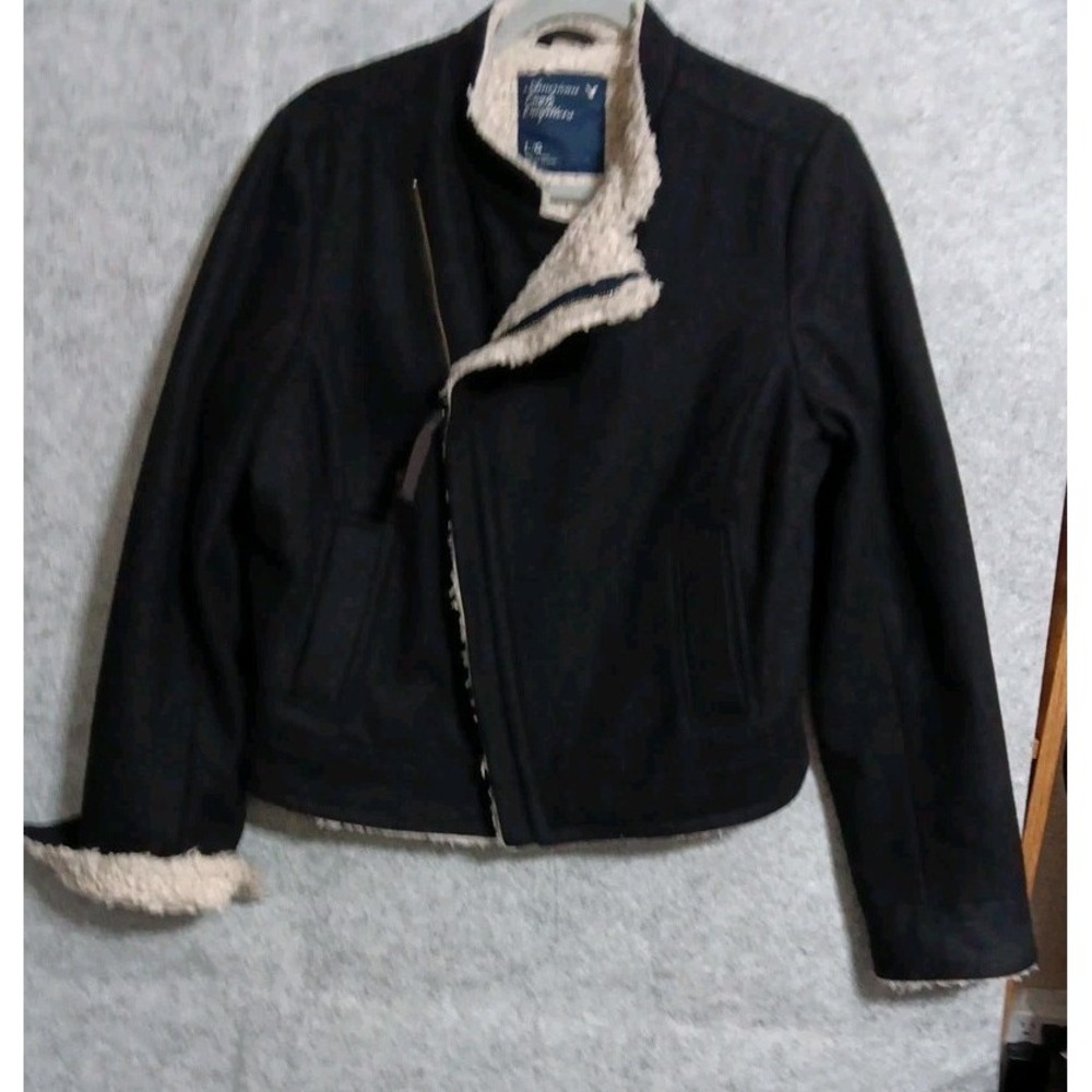 American Eagle Outfitters Size L Blue wool blend faux fur cropped Coat